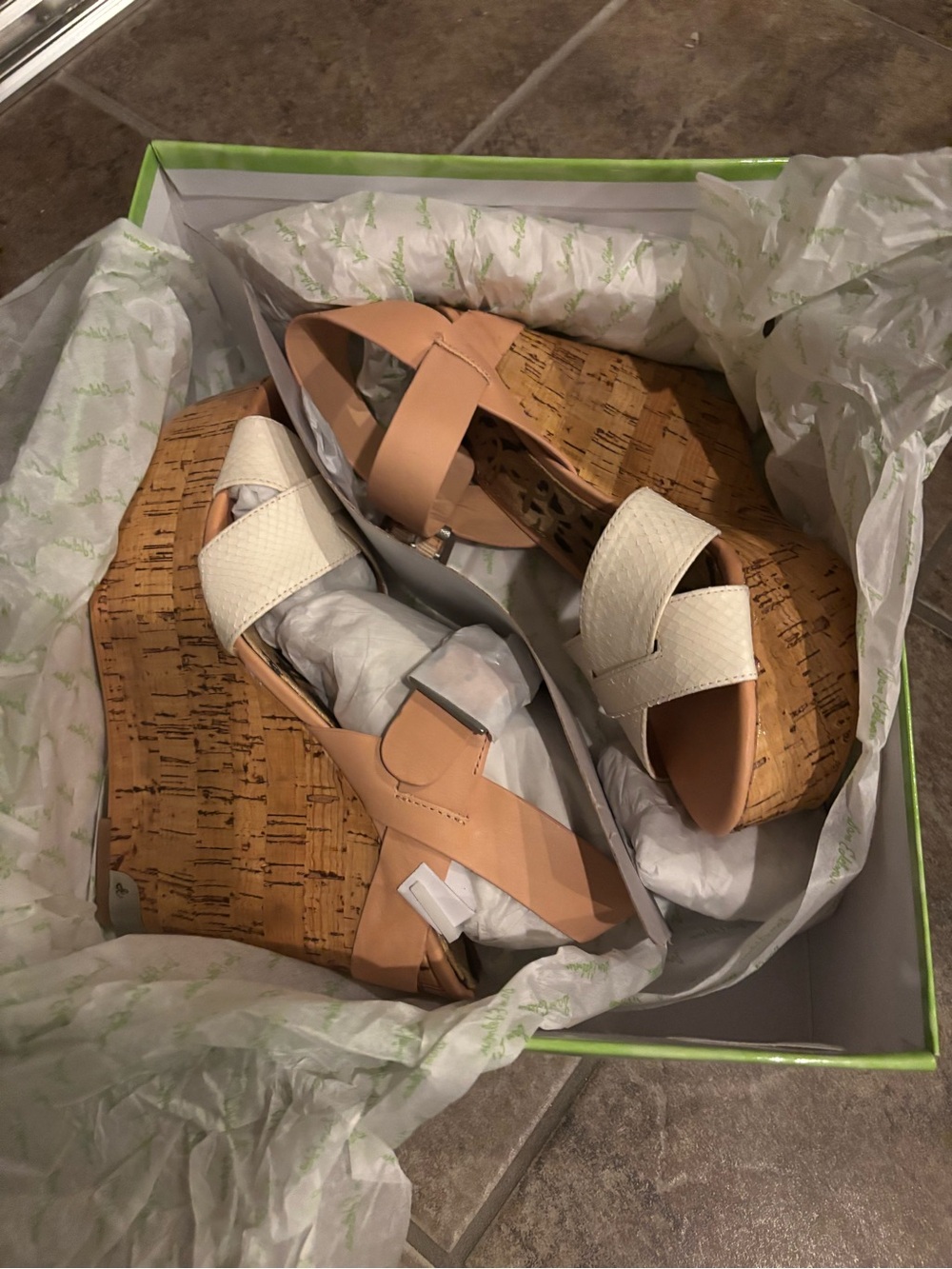Sam Edelman White and Tan Cork Wedge Sandals - Women's Summer Platform